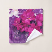 3D Floral Fuchsia & Purple Marble Art Couverture バスタオルセット (ウォッシュタオル)