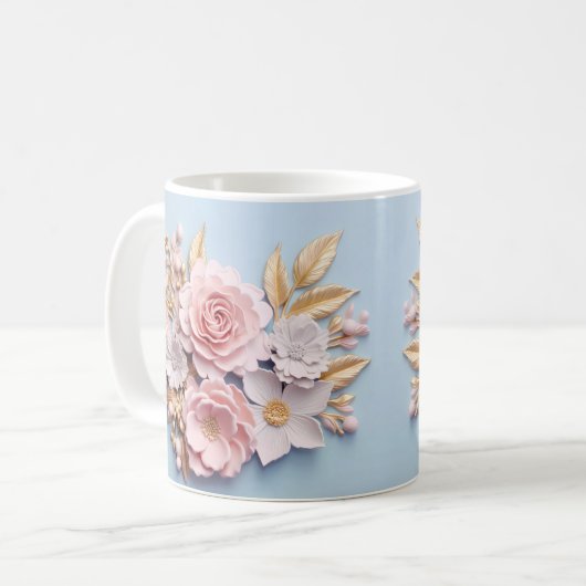 3D Floral Mug コーヒーマグカップ (正面左)
