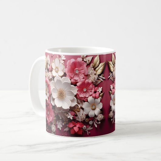 3D Floral Mug コーヒーマグカップ (正面左)