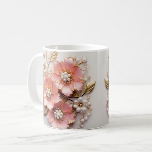 3D Floral Mug コーヒーマグカップ (正面左)