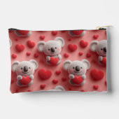3D Fluffy Koala and Heart Seamless Pattern アクセサリーポーチ (裏面)