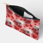 3D Fluffy Koala and Heart Seamless Pattern アクセサリーポーチ (見開き)