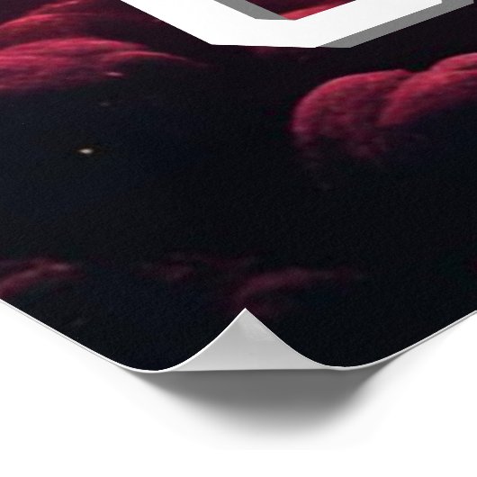 3D Fotowürfel im Weltraum mit Planeten ポスター (角)