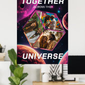 3D Fotowürfel im Weltraum mit Planeten ポスター (ホームオフィス)