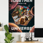 3D Fotowürfel im Weltraum mit Planeten ポスター (ホームオフィス)