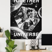 3D Fotowürfel im Weltraum mit Planeten Poster ポスター (ホームオフィス)