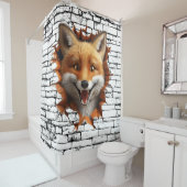 3D Fox Wall Break Art – Realistic Safari シャワーカーテン (インサイチュ)