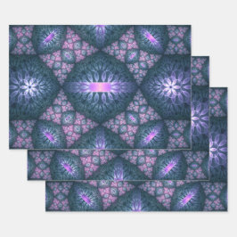3D Fractal Art Abstract Pattern Blue Purple Pink ラッピングペーパーシート