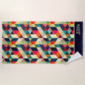 3D Geometric Pattern RETRO Aesthetic Name ビーチタオル (正面)