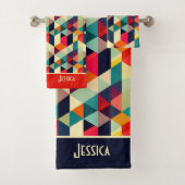 3D Geometric Pattern RETRO Monogrammed Name バスタオルセット (インサイチュ)