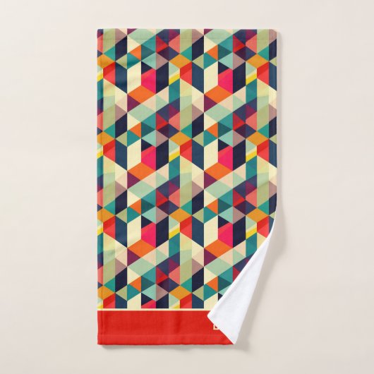 3D Geometric Pattern RETRO Monogrammed Name バスタオルセット (ハンドタオル)