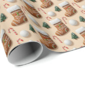 3D Gingerbread Christmas Stocking & Candy Cane Pat ラッピングペーパー (ロールコーナー)