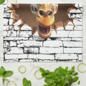 3D Giraffe Wall Break Art – Realistic Safari キッチンタオル (折り畳み)