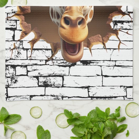 3D Giraffe Wall Break Art – Realistic Safari キッチンタオル (折り畳み)