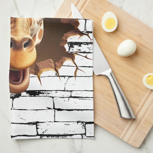 3D Giraffe Wall Break Art – Realistic Safari キッチンタオル (四つ折り)