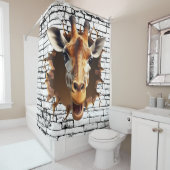 3D Giraffe Wall Break Art – Realistic Safari シャワーカーテン (インサイチュ)