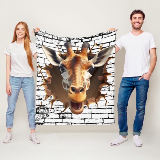 3D Giraffe Wall Break Art – Realistic Safari フリースブランケット (インサイチュ)