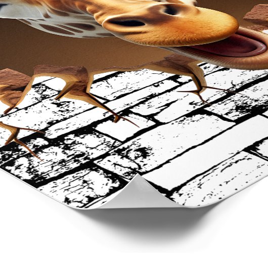 3D Giraffe Wall Break Art – Realistic Safari ポスター (角)