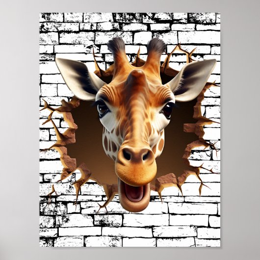 3D Giraffe Wall Break Art – Realistic Safari ポスター (正面)