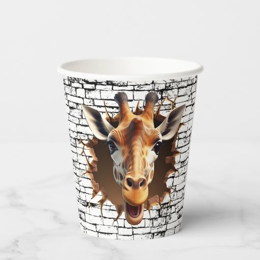 3D Giraffe Wall Break Art – Realistic Safari 紙コップ (裏面)