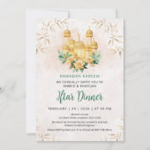 3D Gold Mosque and Floral Ramadan Iftar Dinner 招待状 (正面)
