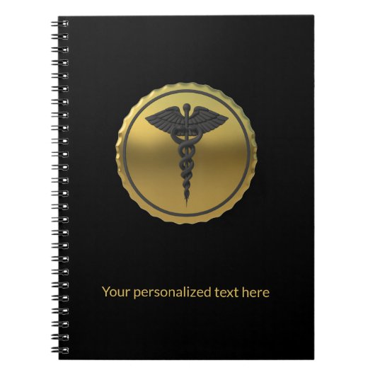 3D Gold Professional Medical Caduceus Emblem ノートブック (正面)