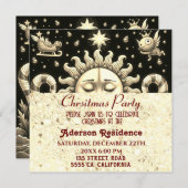 3d Golden Christmas Sun Golden Christmas Party 招待状 (正面/裏面)