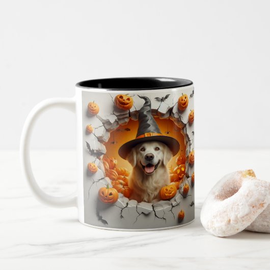 3D Halloween Dog Breeds Halloween Mugs, Tea/Coffee ツートーンマグカップ (ドーナツ)