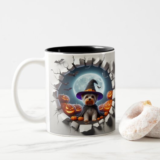 3D Halloween Dog Breeds Halloween Mugs, Tea/Coffee ツートーンマグカップ (ドーナツ)
