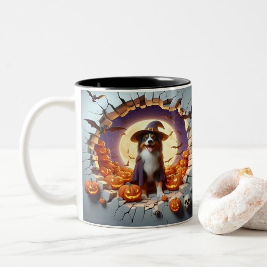 3D Halloween Dog Breeds Halloween Mugs, Tea/Coffee ツートーンマグカップ (ドーナツ)