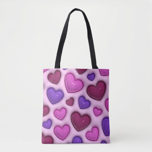 3D Heart Pattern - Pink Romantic Everyday Tote Bag トートバッグ (正面)
