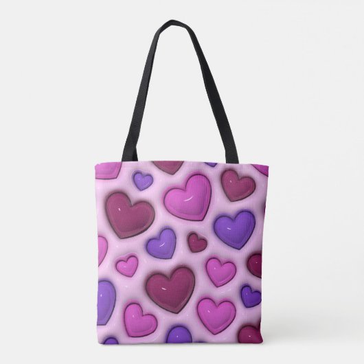 3D Heart Pattern - Pink Romantic Everyday Tote Bag トートバッグ (裏面)