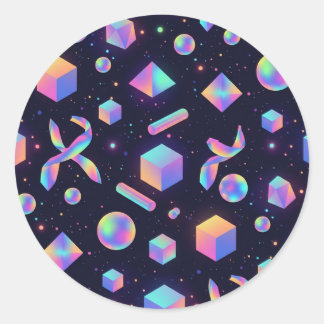 3D Holographic Iridescent Geometric Sticker ラウンドシール
