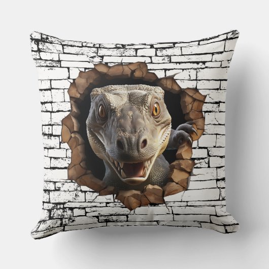 3D Iguana Wall Break Art – Realistic Safari クッション (裏面)