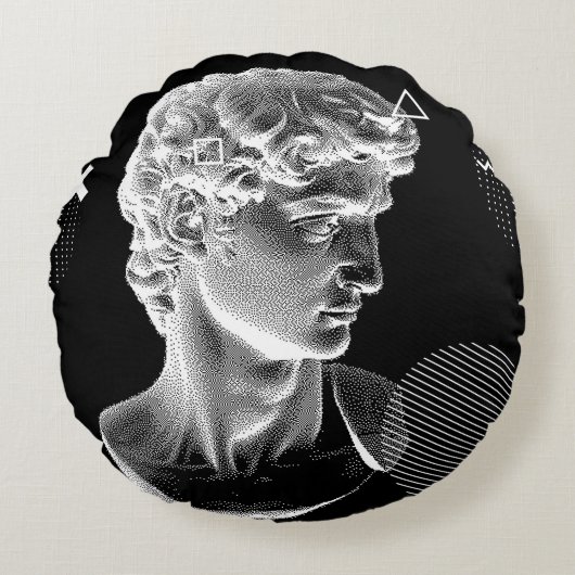 3D ing of Michelangelo's David head in pixel art 8 ラウンドクッション (正面)