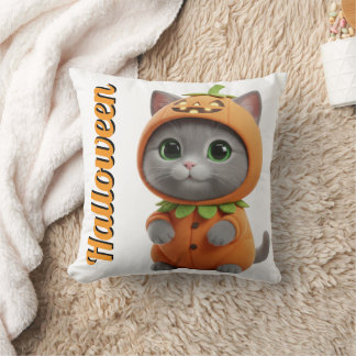 3D Kawaii Pumpkin Cat Halloween Throw Pillow クッション