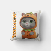 3D Kawaii Pumpkin Cat Halloween Throw Pillow クッション (正面)