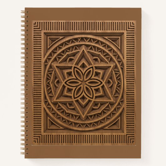 3D Layered Geometric Mandala Wood Carved Journal ノートブック (正面)