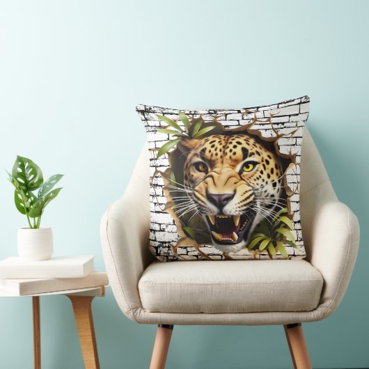3D Leopard Wall Break Art – Realistic Safari クッション (椅子)