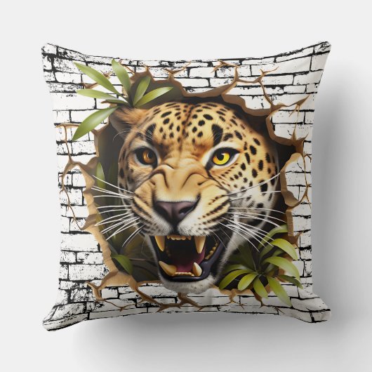 3D Leopard Wall Break Art – Realistic Safari クッション (裏面)