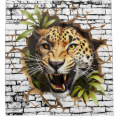 3D Leopard Wall Break Art – Realistic Safari シャワーカーテン (正面)
