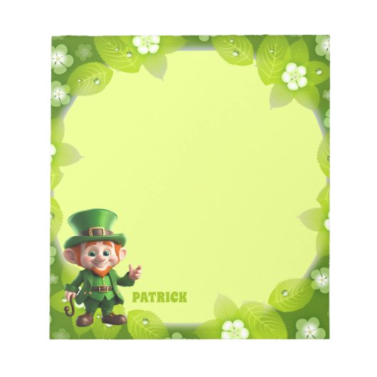 3D Leprechaun St. Patrick's Day Personalized Kids ノートパッド (正面)
