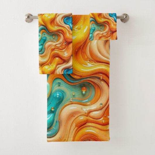 3D Liquid Swirl Abstract Glass - Modern Psychedeli バスタオルセット (インサイチュ)
