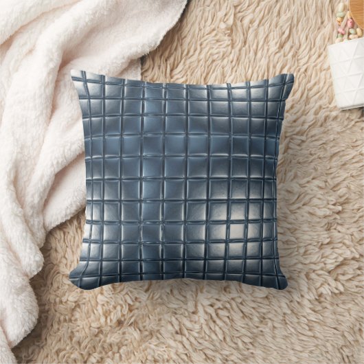 3D Metallic Blue-Gray Tile Pattern with Highlights クッション (ブランケット)