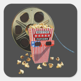 3D Movie Reel and Buttered Popcorn スクエアシール