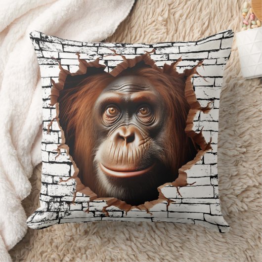 3D Orangutan Wall Break Art – Realistic Safari クッション (ブランケット)