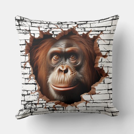 3D Orangutan Wall Break Art – Realistic Safari クッション (裏面)