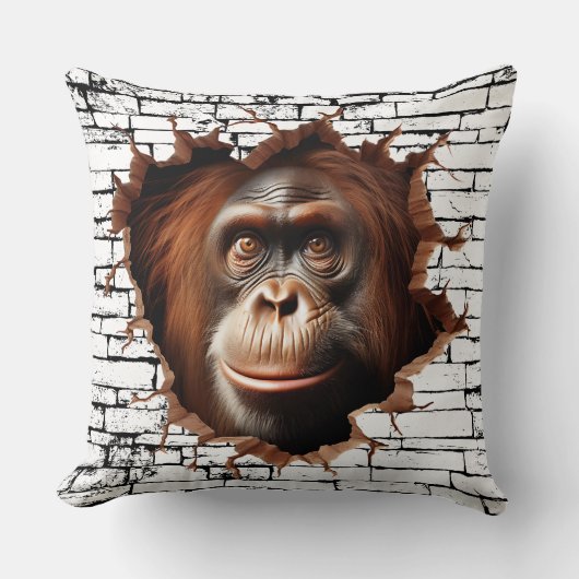 3D Orangutan Wall Break Art – Realistic Safari クッション (正面)