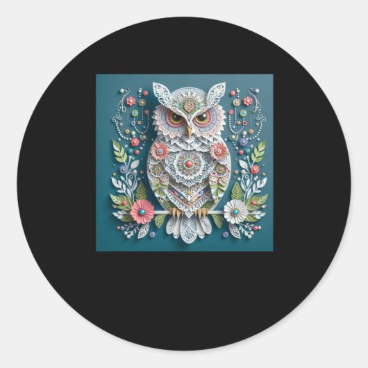 3d Owl #10ステッカー ラウンドシール (正面)