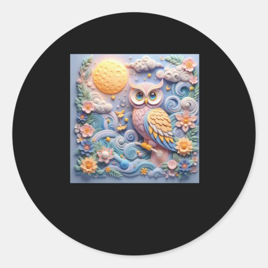 3d Owl #12ステッカー ラウンドシール (正面)